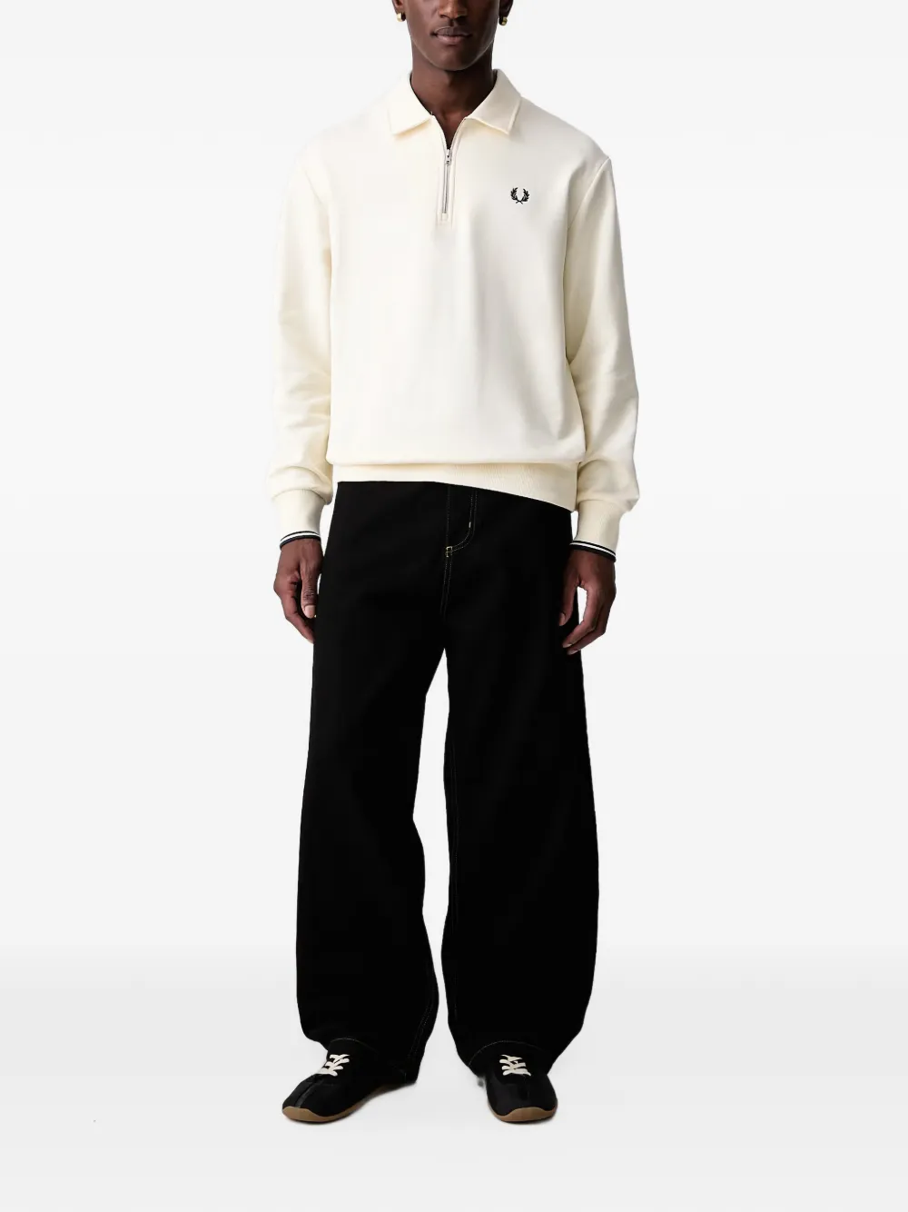 Fred Perry quarter-zip Laurel Wreath polo shirt Beige