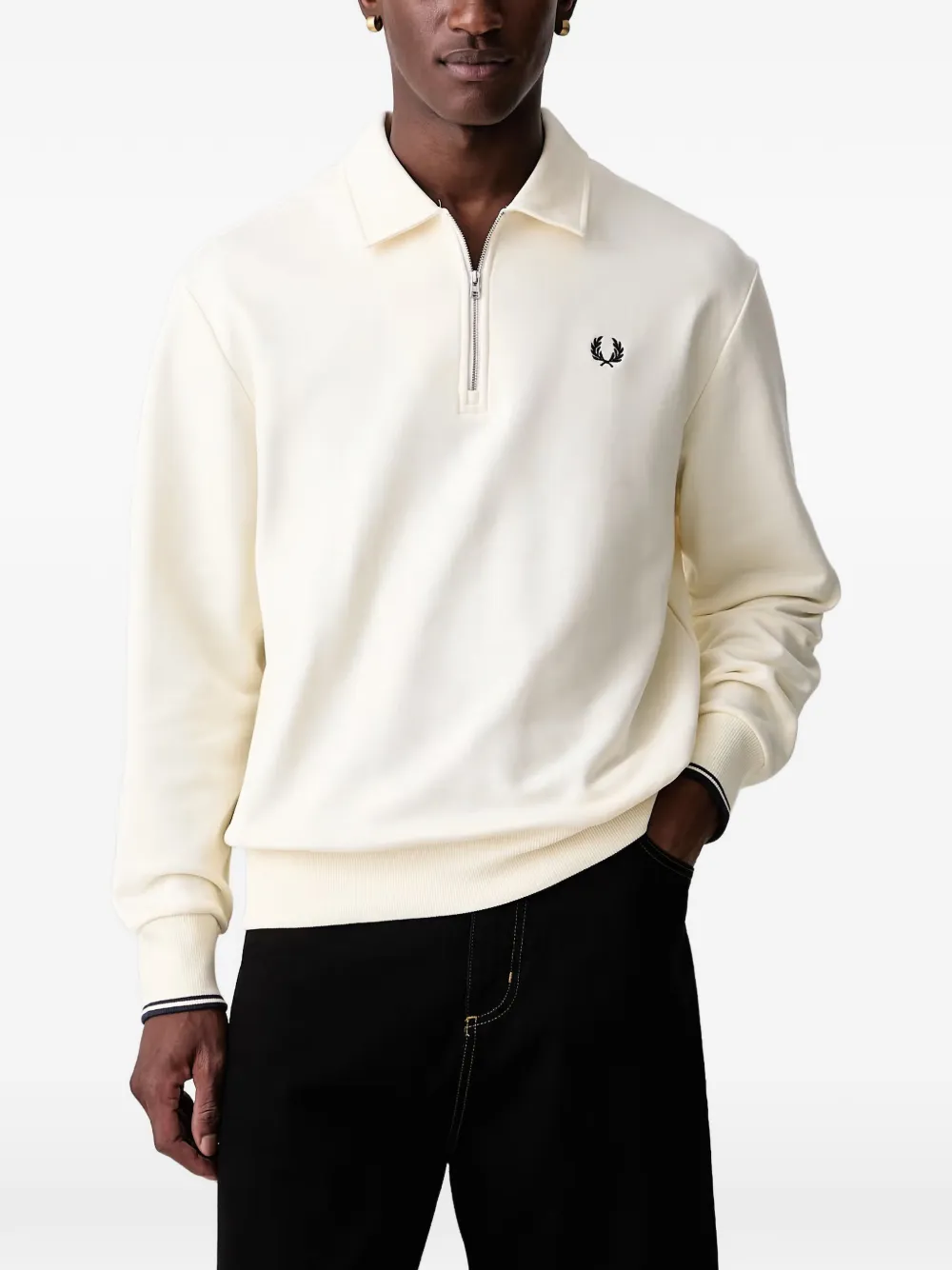 Fred Perry quarter-zip Laurel Wreath polo shirt Beige