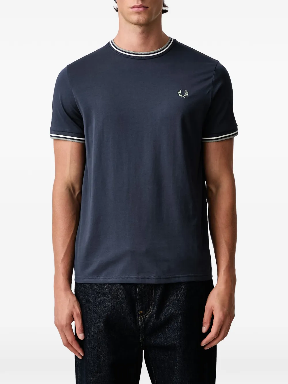 Fred Perry embroidered-logo tipped T-shirt Blauw