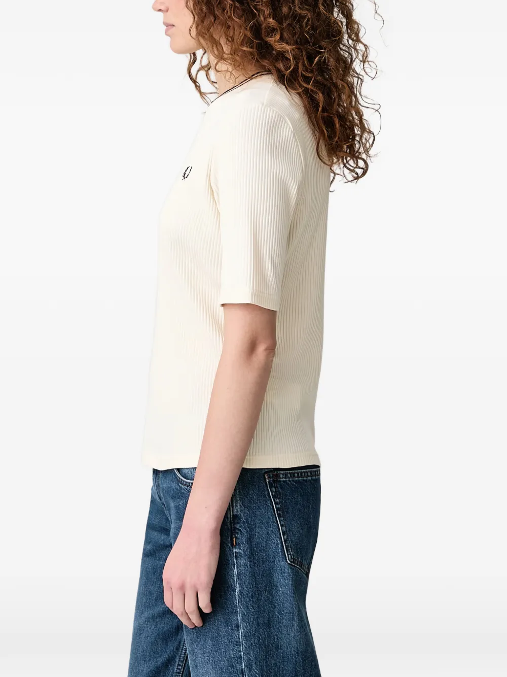Fred Perry Laurel Wreath ribgebreid T-shirt Beige
