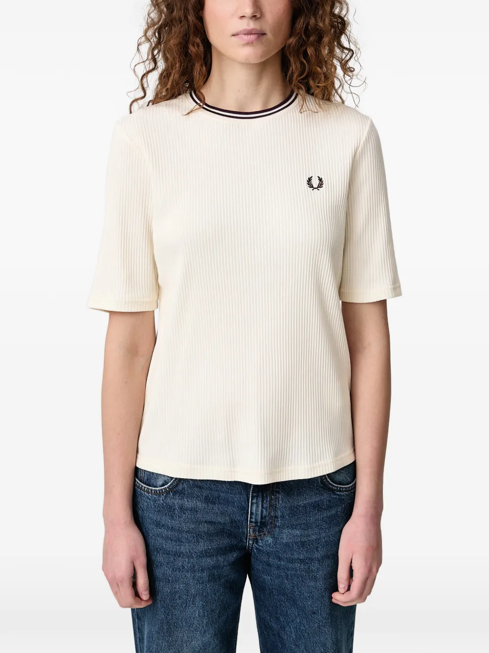 Fred Perry Laurel Wreath ribgebreid T-shirt Beige