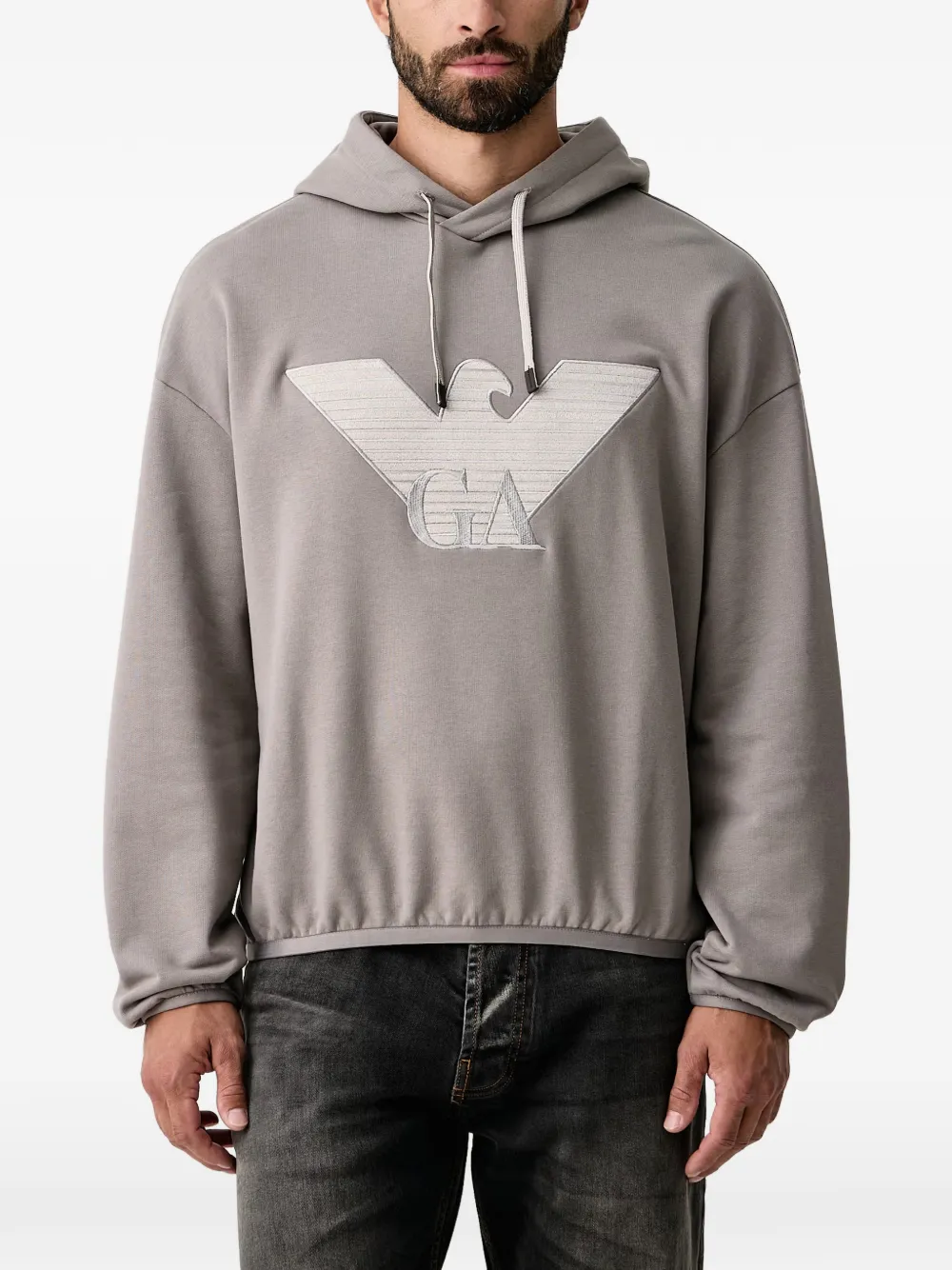Emporio Armani logo-embroidered hoodie - Grey