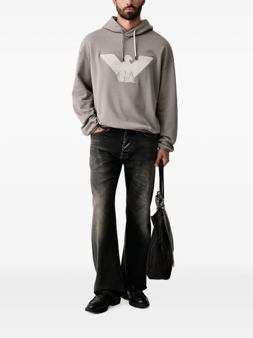 Emporio Armani Hoodie met geborduurd logo Grijs