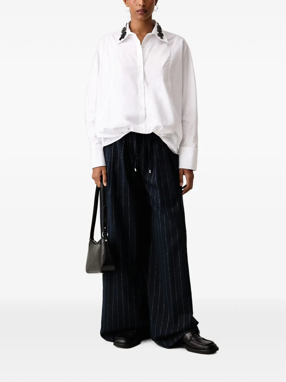 ERMANNO FIRENZE Popeline blouse verfraaid met kralen Wit