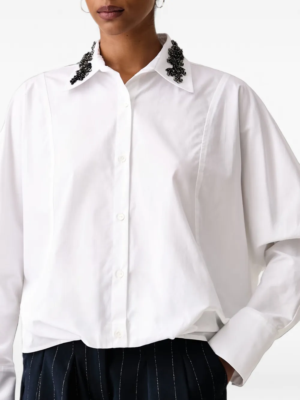 ERMANNO FIRENZE Popeline blouse verfraaid met kralen Wit