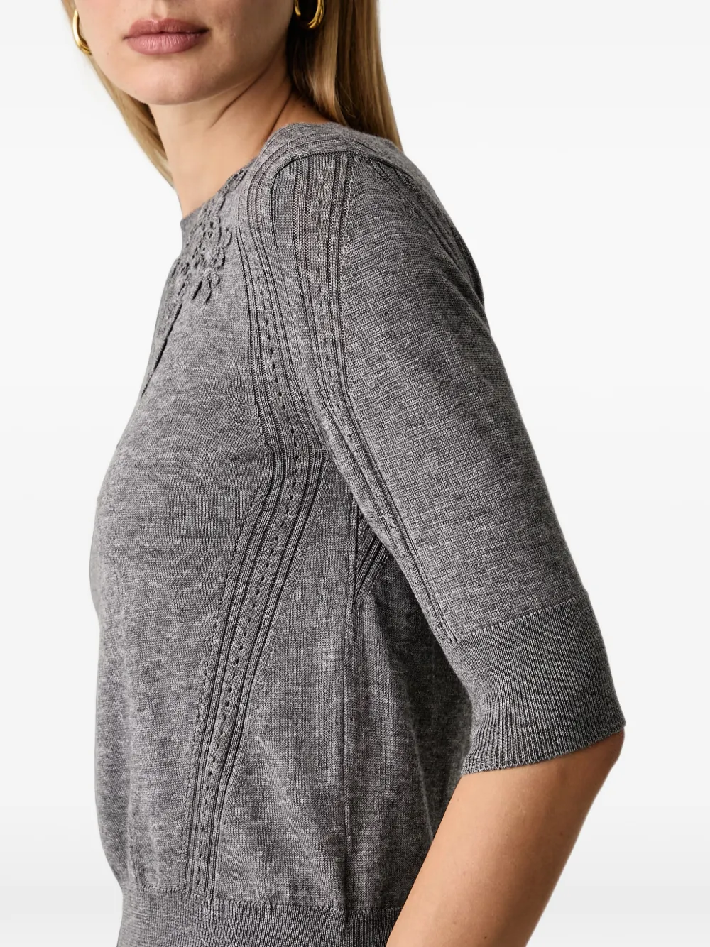Ermanno Scervino lace-appliqué pointelle-knit sweater Grijs