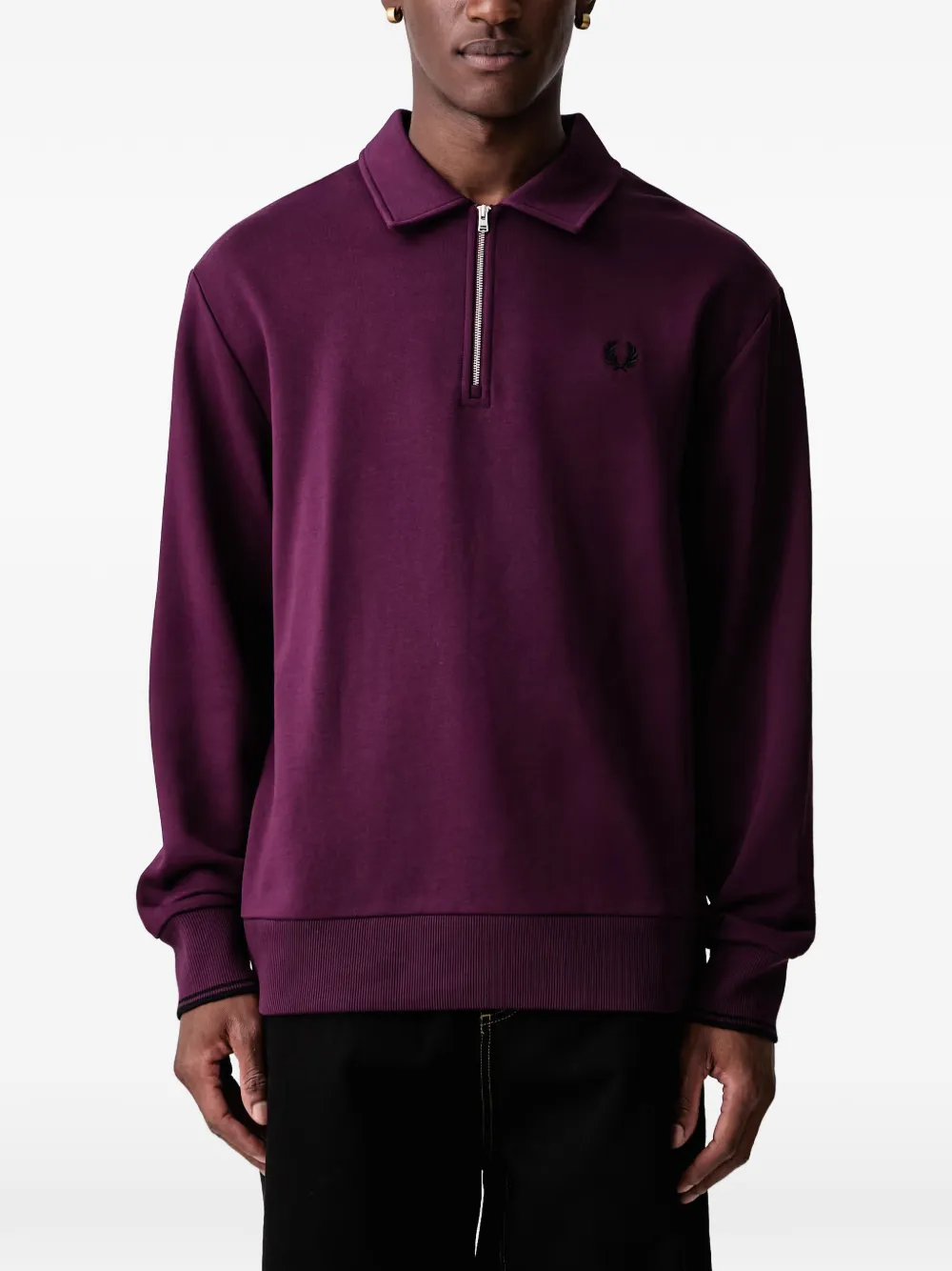 Fred Perry quarter-zip logo-embroidered polo shirt Paars