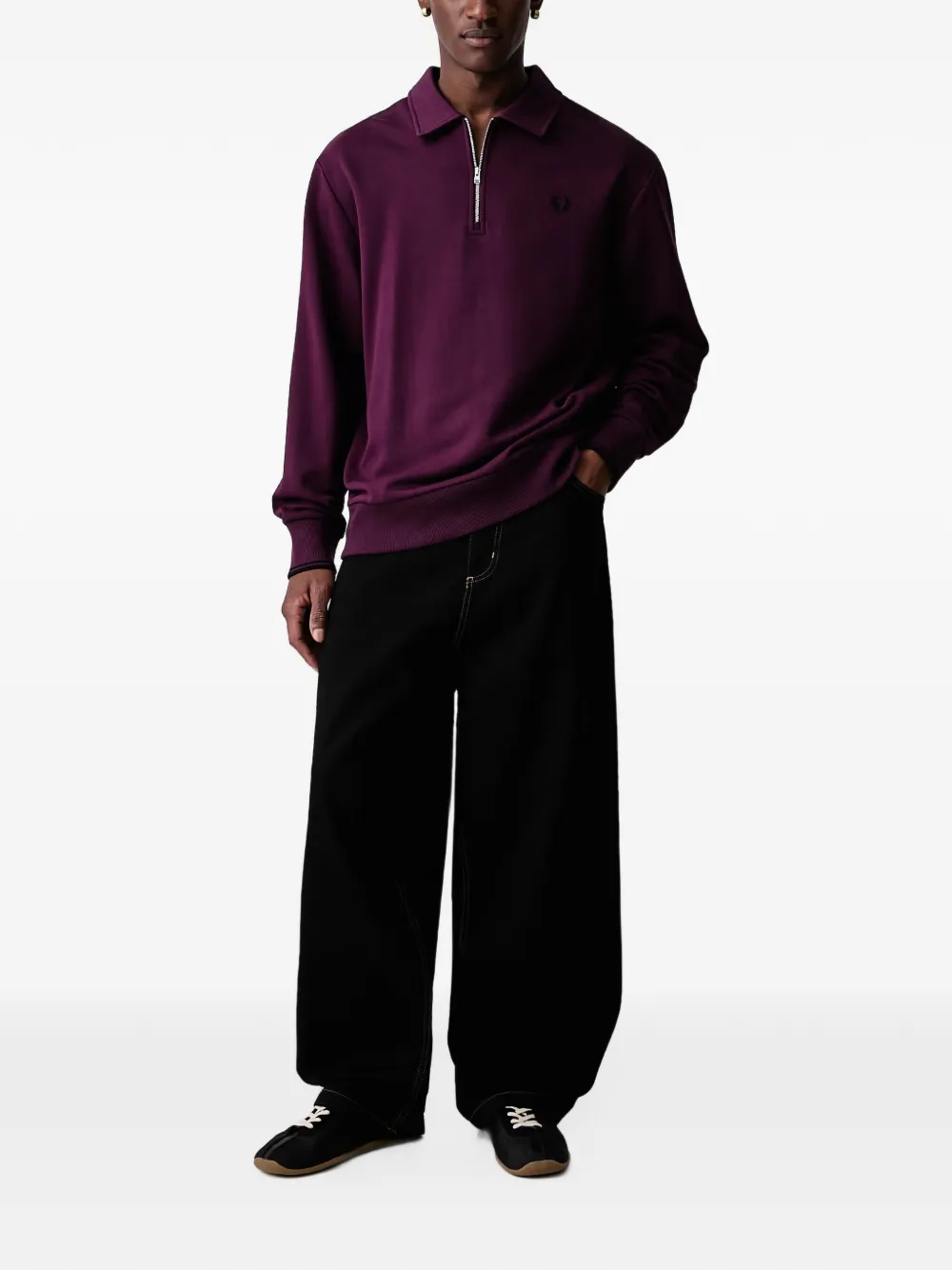 Fred Perry quarter-zip logo-embroidered polo shirt Paars
