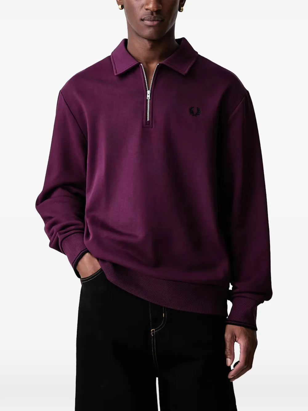 Fred Perry quarter-zip logo-embroidered polo shirt - Viola