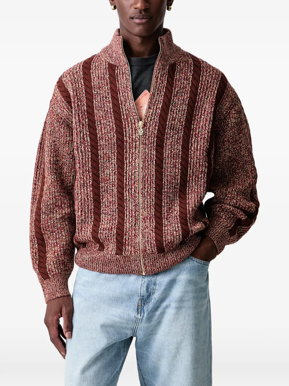 Drôle De Monsieur cable-knit zip-up cardigan - Rot