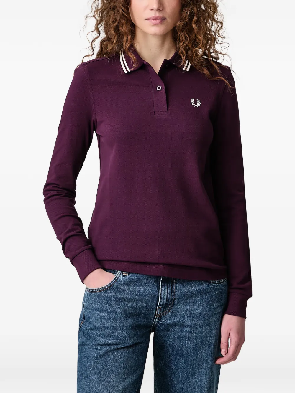 Fred Perry long-sleeve cotton polo top Paars