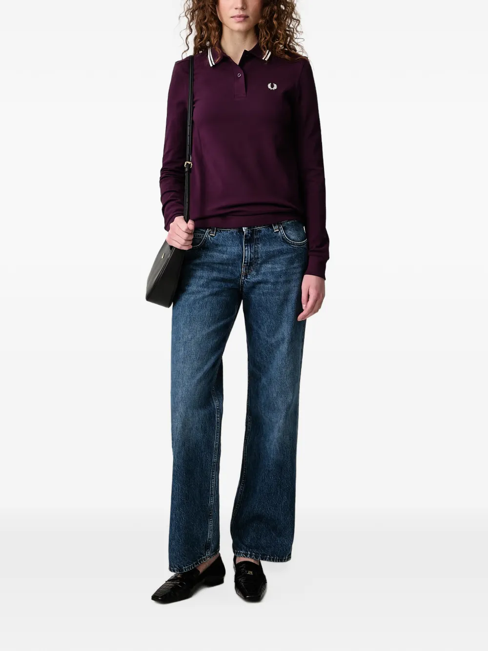 Fred Perry long-sleeve cotton polo top Paars