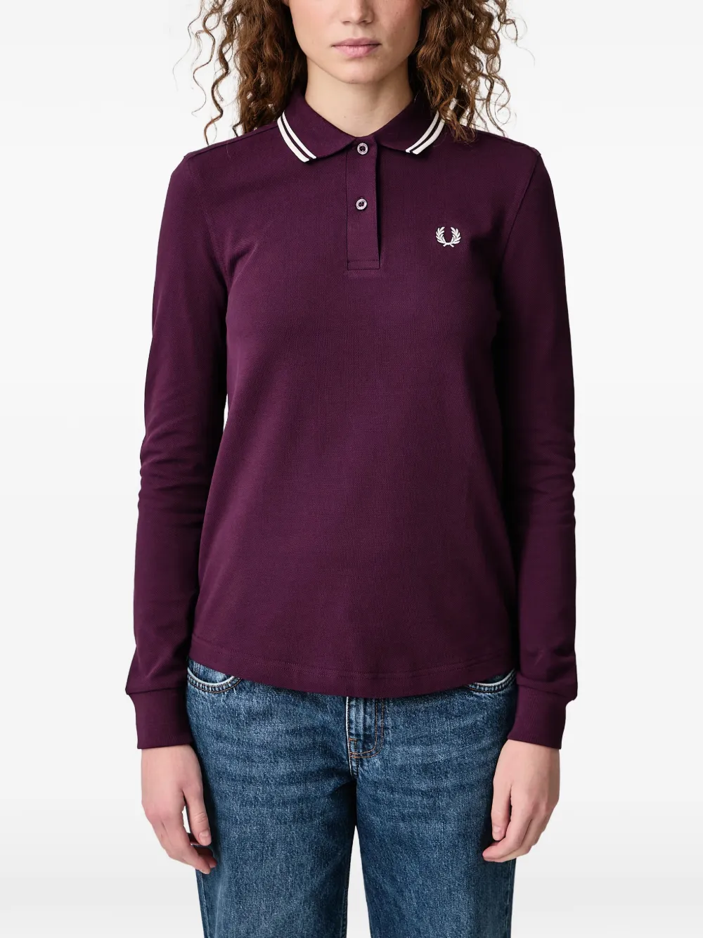 Fred Perry long-sleeve cotton polo top Paars