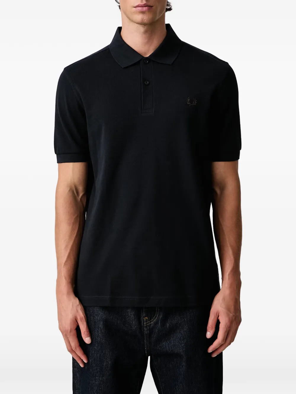 Fred Perry logo-embroidered polo shirt Zwart