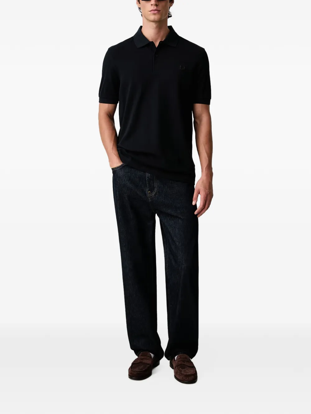 Fred Perry logo-embroidered polo shirt Zwart