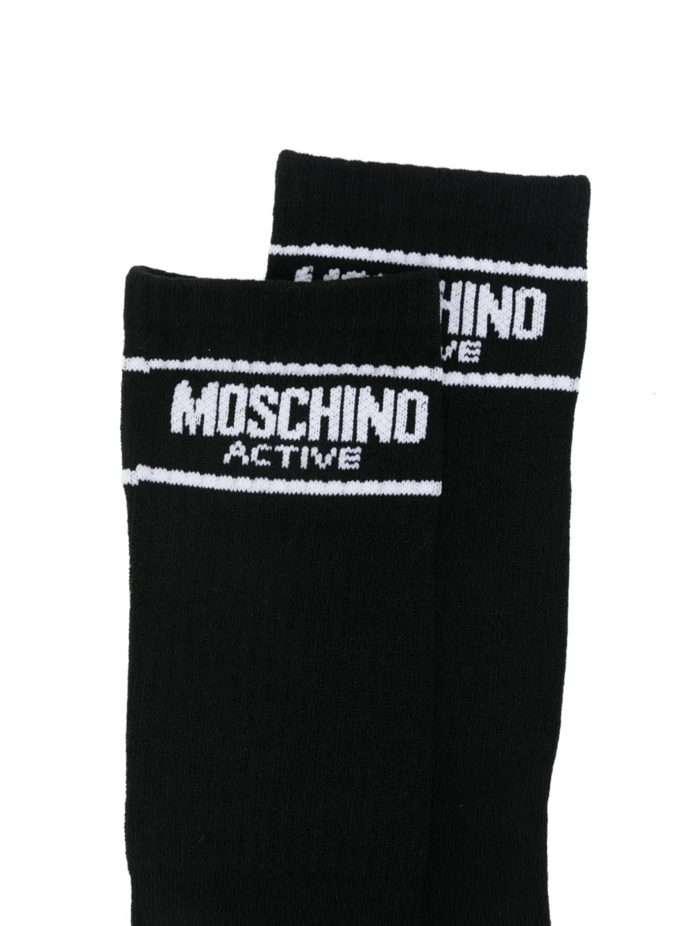 Moschino Twee paar ribgebreide sokken met logo-intarsia Zwart