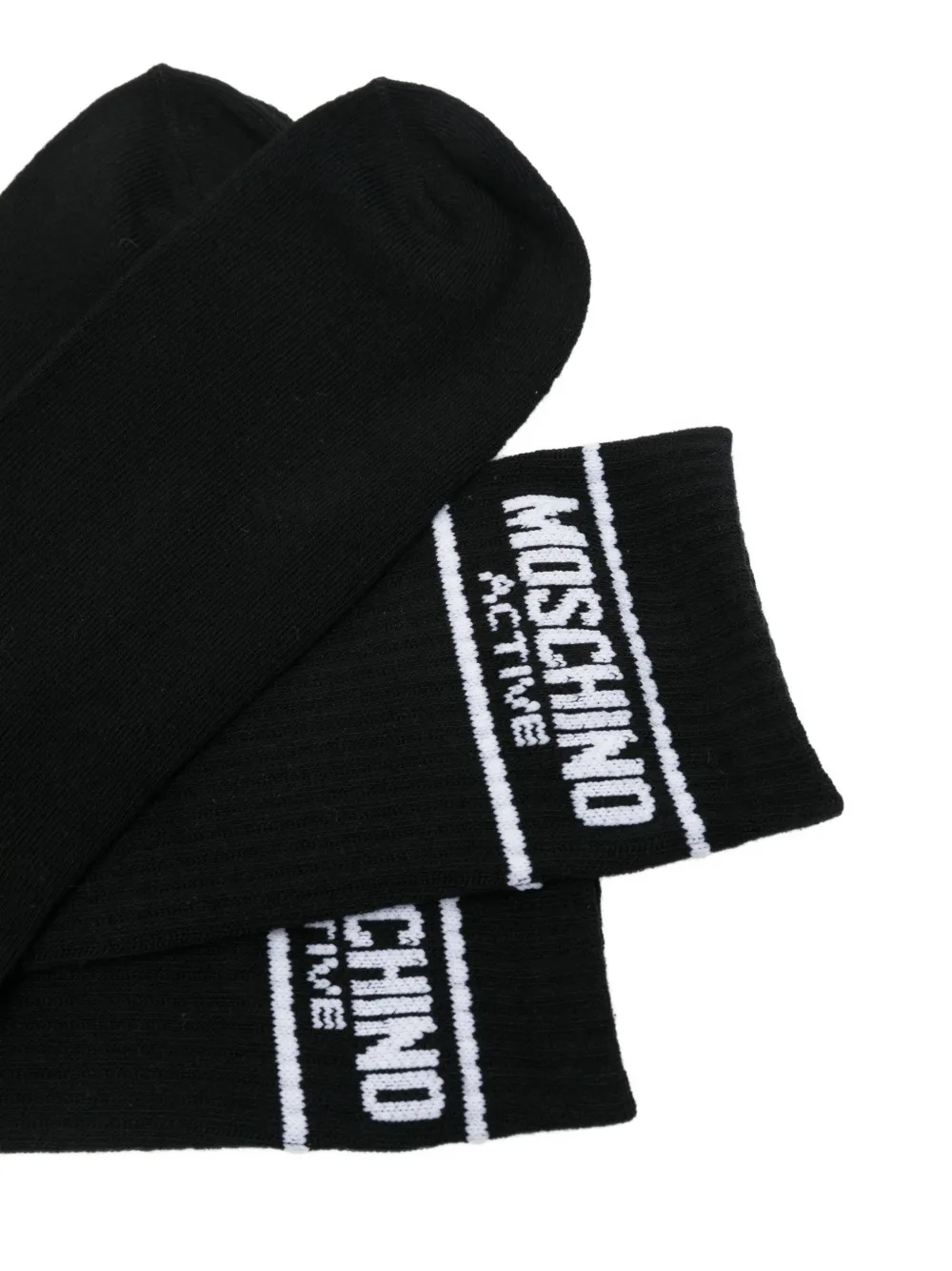 Moschino Twee paar ribgebreide sokken met logo-intarsia Zwart