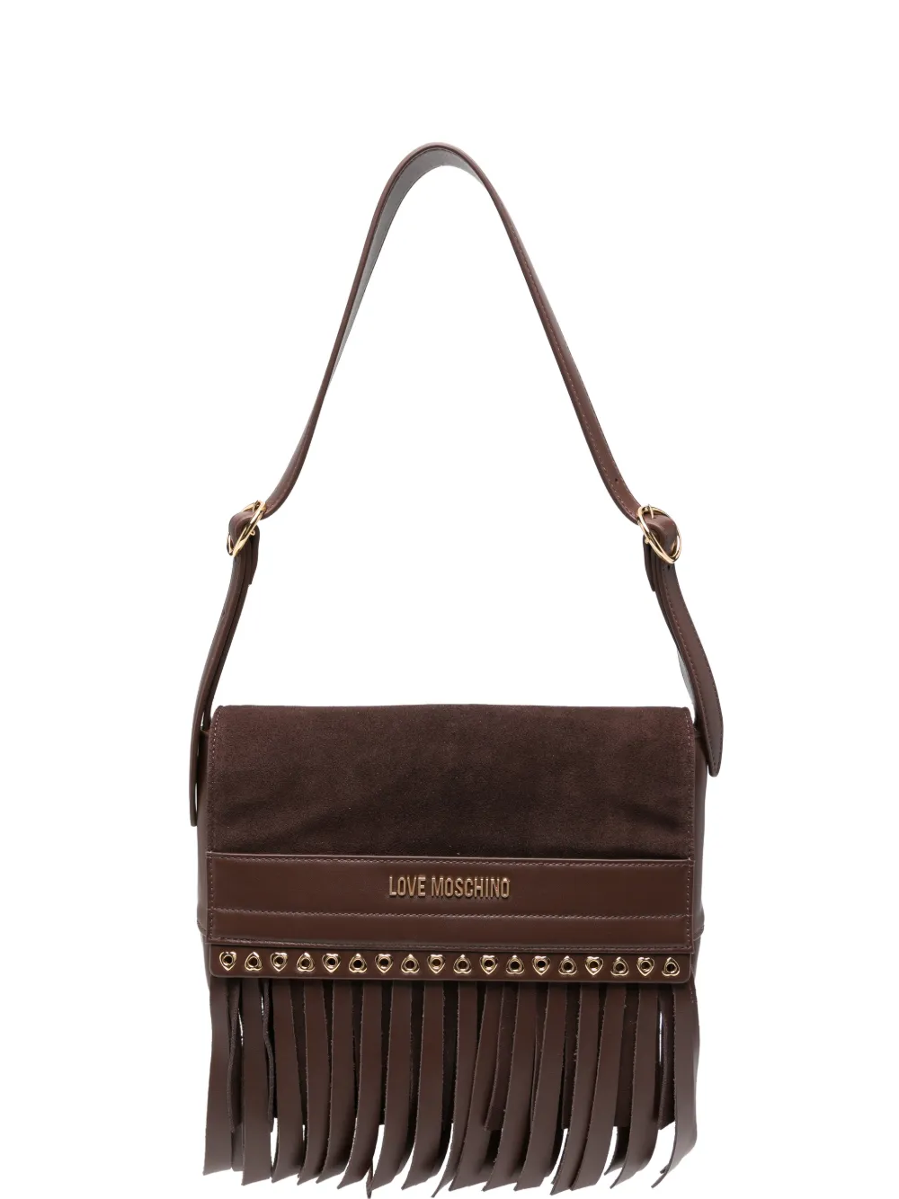 Love Moschino fringe-detail logo-plaque shoulder bag - Braun