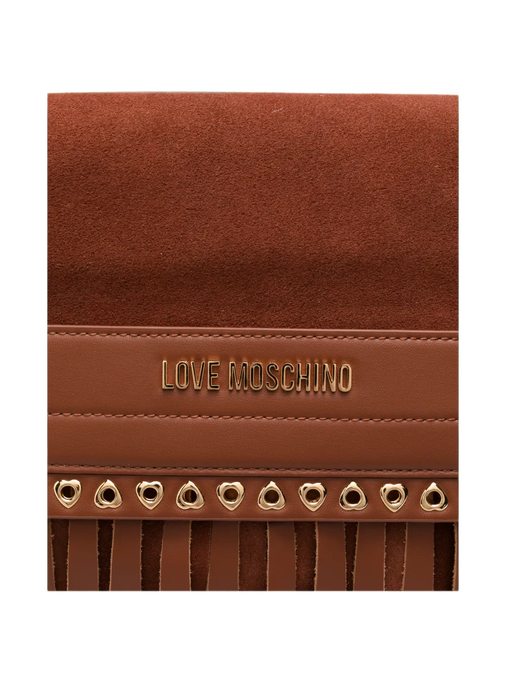 Love Moschino Leren schoudertas met franjeafwerking Bruin