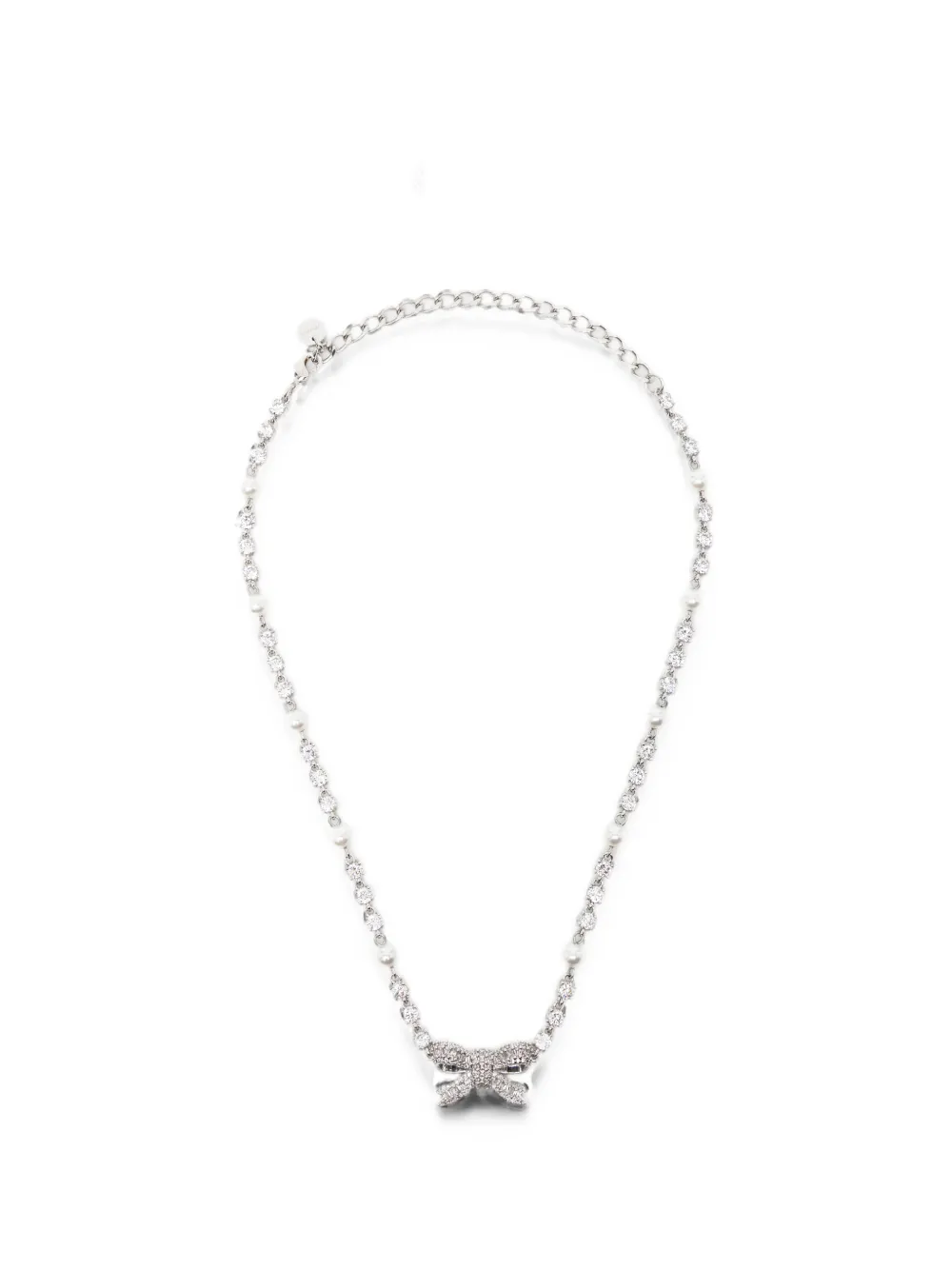 Self-Portrait crystal pearl bow necklace - Silber