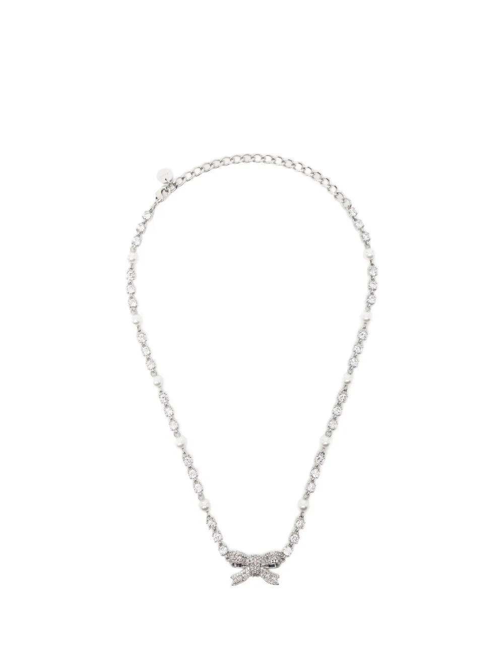 Self-Portrait crystal pearl bow necklace - Argento