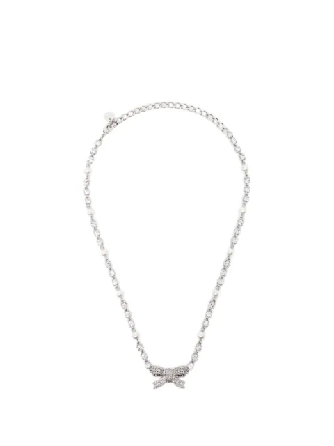 Self-Portrait crystal pearl bow necklace