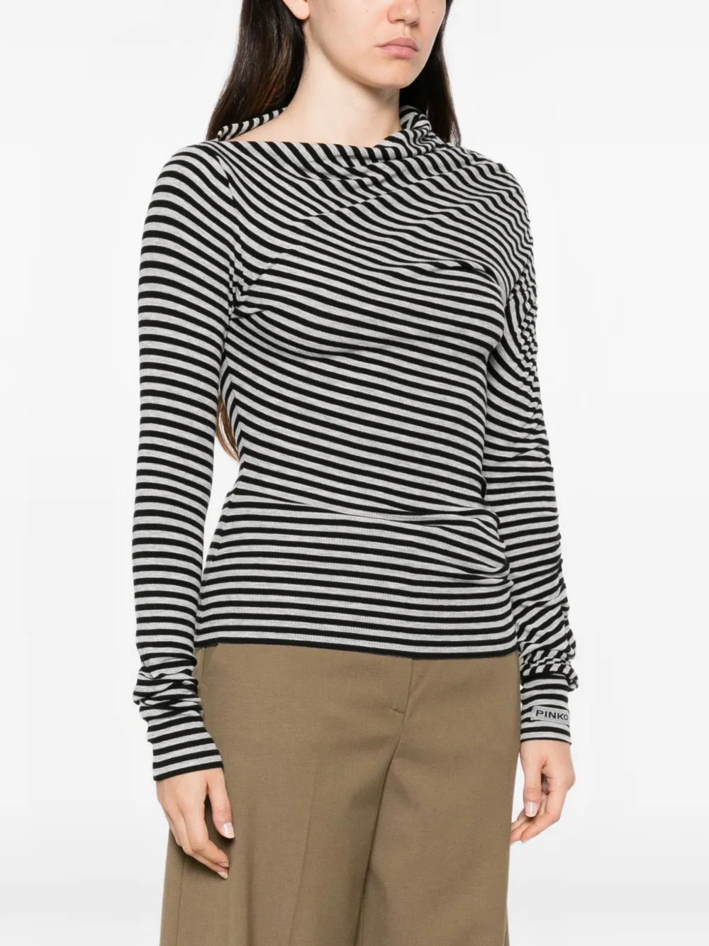 PINKO Gestreept gedrapeerd T-shirt Grijs