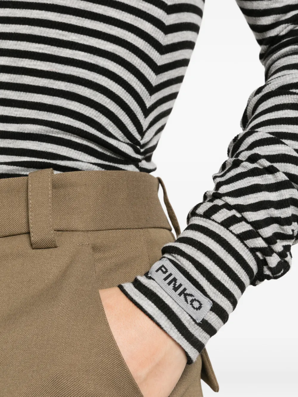 PINKO Gestreept gedrapeerd T-shirt Grijs