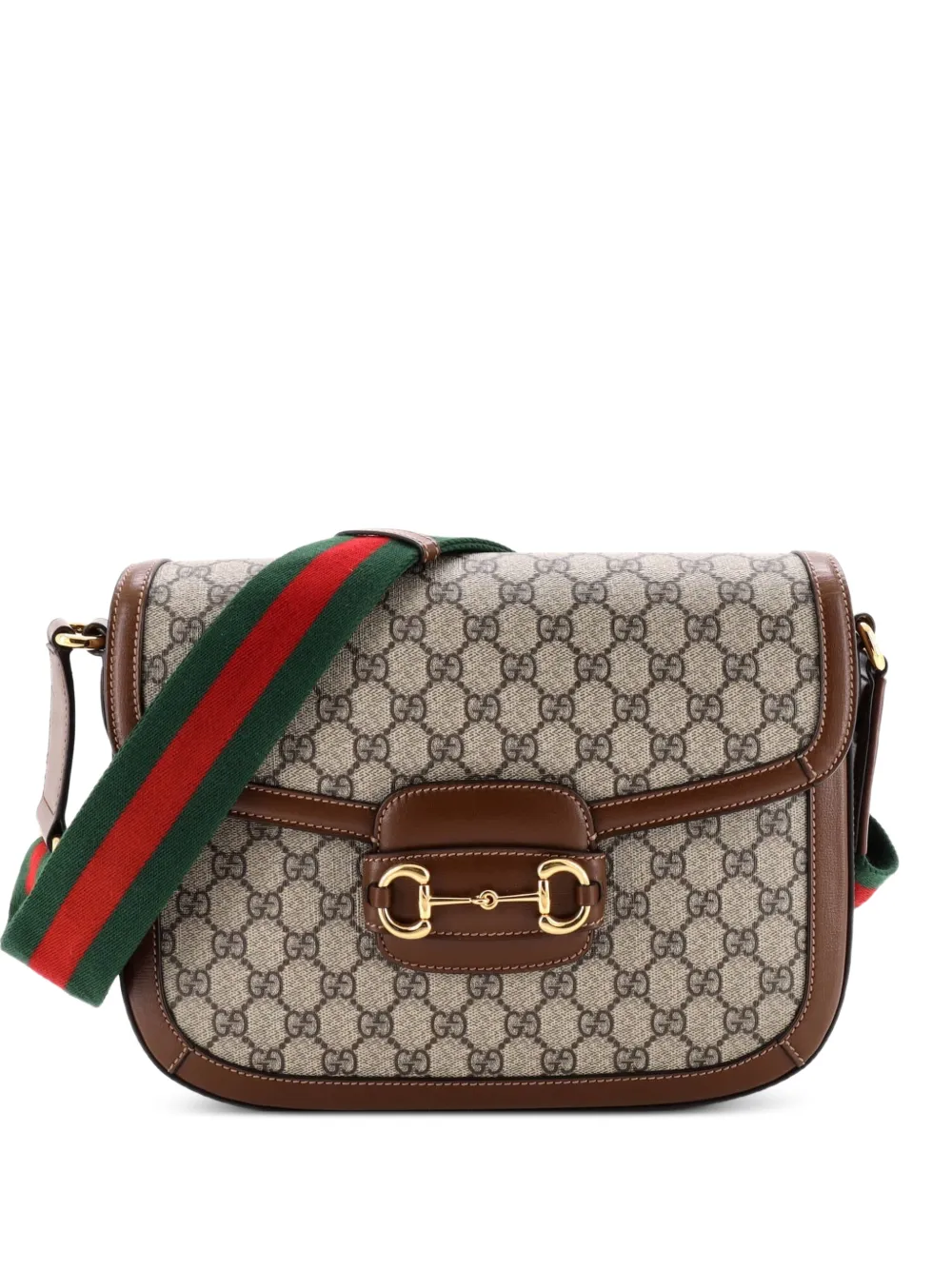 Gucci Pre-Owned Horsebit 1955 GG Coated Canvas with Leather Large shoulder bag - Brown