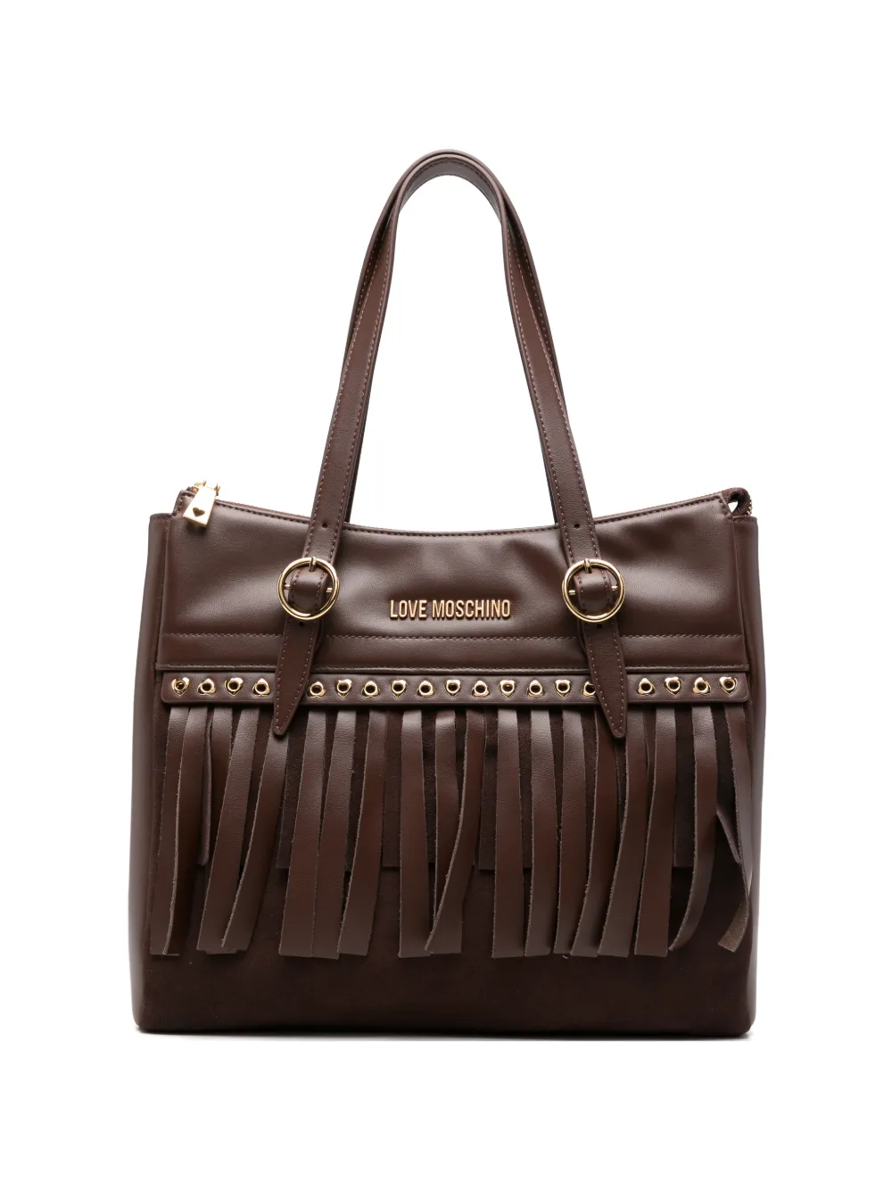 Love Moschino fringe-detail leather tote bag - Braun