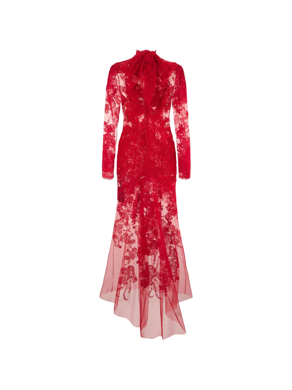 Ermanno Scervino lace-overlay bow-detail maxi dress Rood