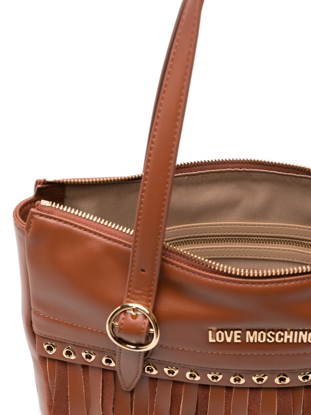 Love Moschino Shopper met franje en hart-ringlets Bruin
