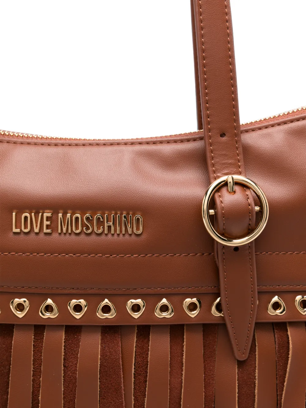 Love Moschino Shopper met franje en hart-ringlets Bruin