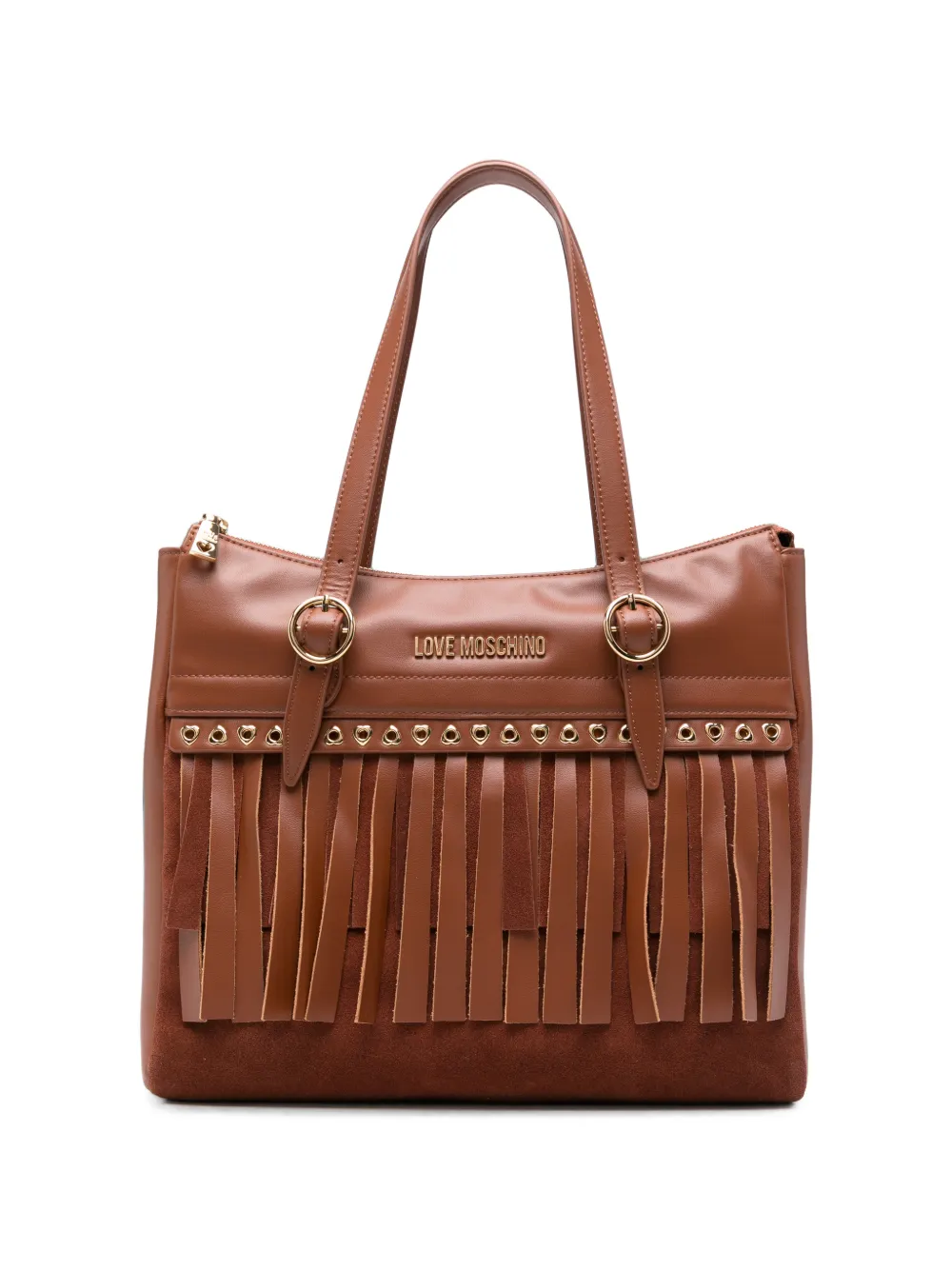 Love Moschino Shopper met franje en hart-ringlets Bruin