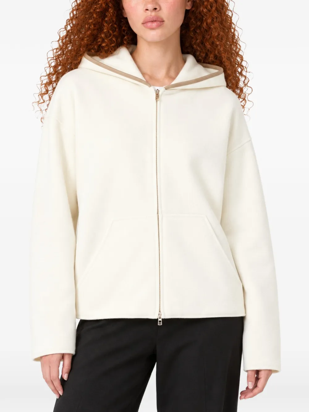 Max Mara MXMPETALI contrast-trim zip-up hoodie Beige