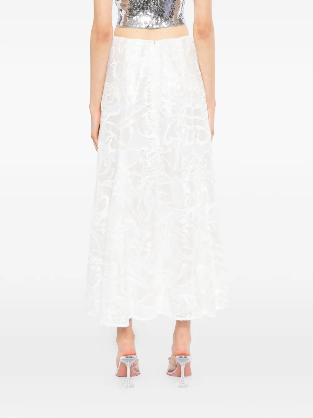 Self-Portrait sequinned lace midi skirt Wit