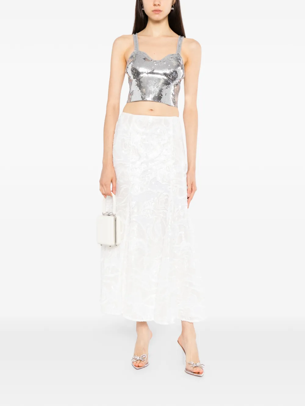 Self-Portrait sequinned lace midi skirt Wit
