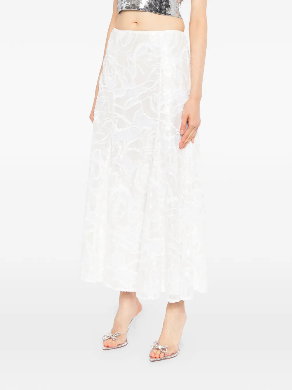 Self-Portrait sequinned lace midi skirt Wit