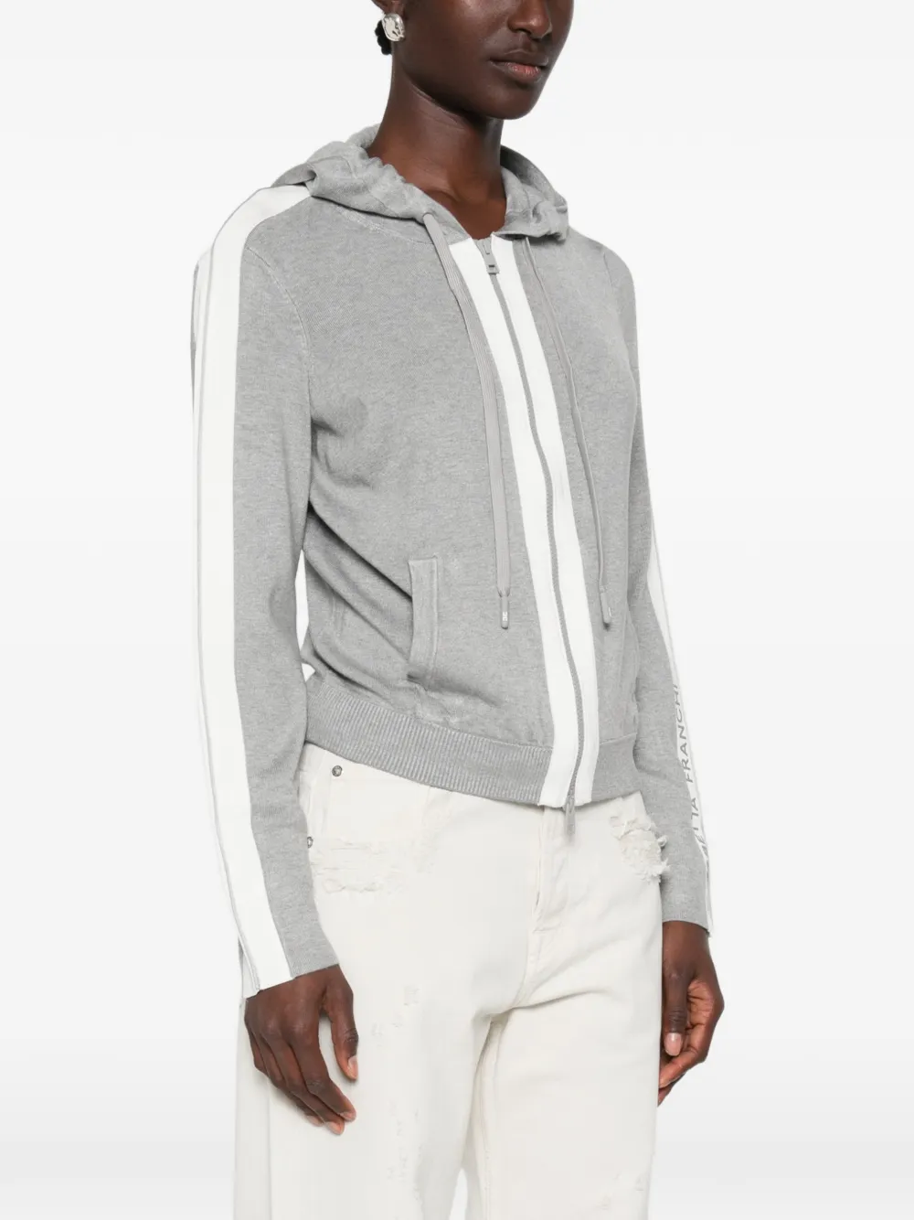 Elisabetta Franchi Hoodie met logo-print en zijstreep Grijs