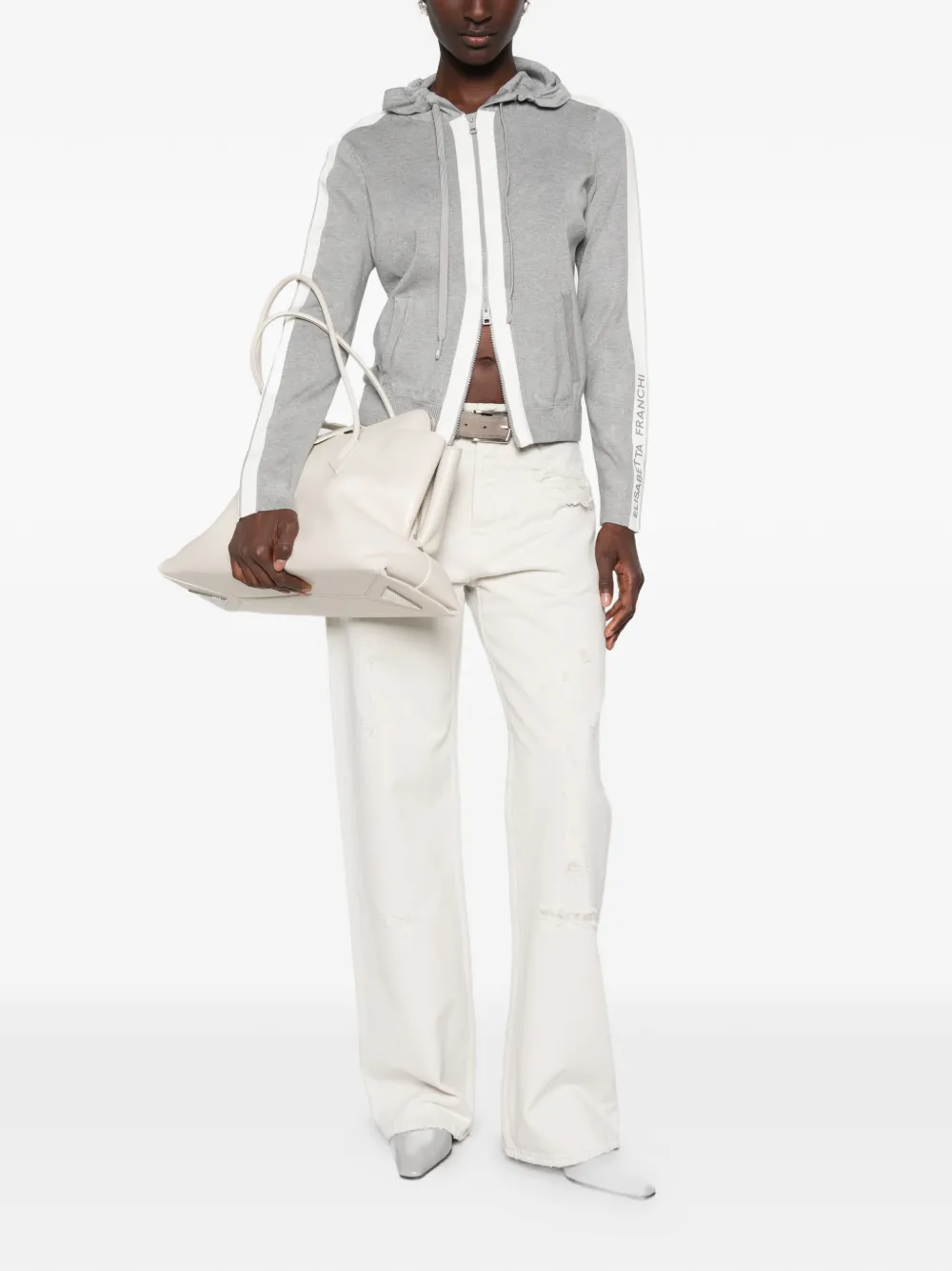 Elisabetta Franchi logo-print side-stripe hoodie - Grigio