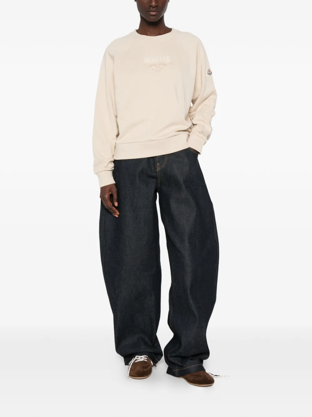 Moncler logo-embroidered raglan-sleeve sweatshirt Beige