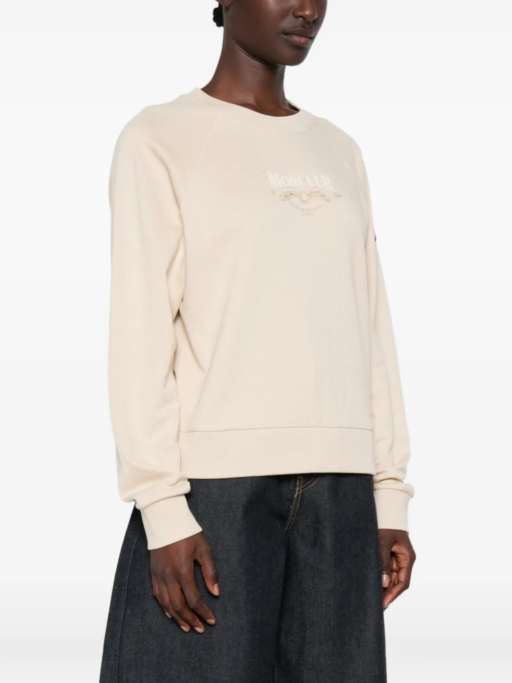 Moncler logo-embroidered raglan-sleeve sweatshirt Beige