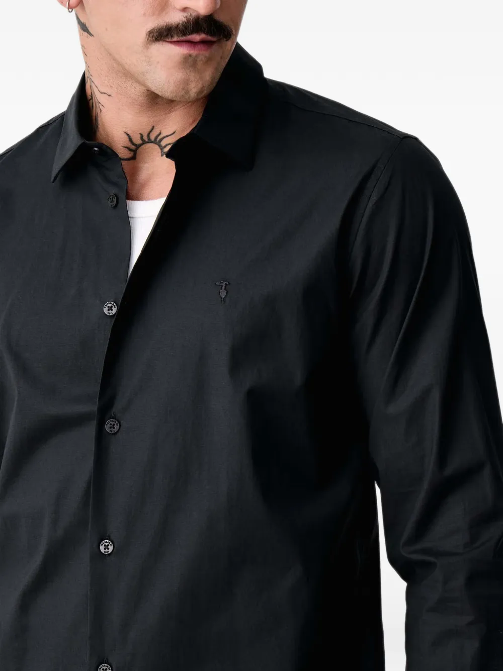 Trussardi logo-embroidered slim-fit shirt Zwart