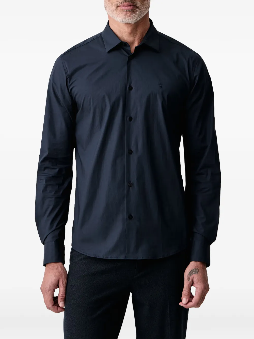 Trussardi logo-embroidered button-down shirt Blauw