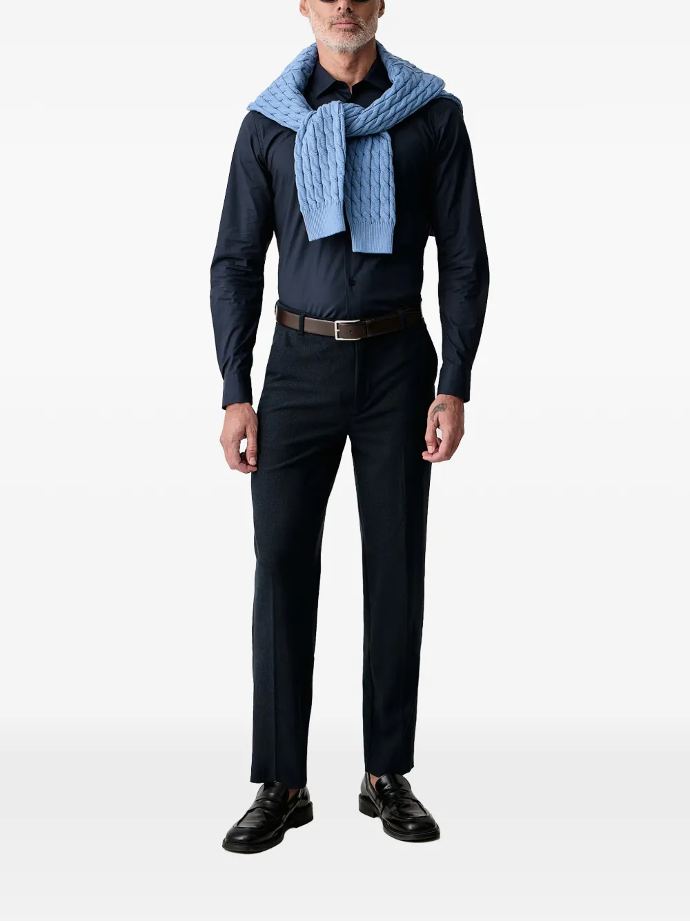 Trussardi logo-embroidered button-down shirt Blauw