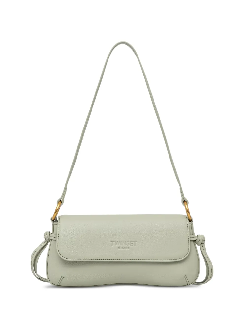 Twinset Leather Shoulder Bag With Flap In Gray