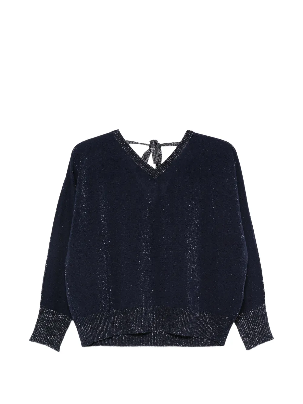 D.Exterior metallic-thread tie-fastening sweater - Blu
