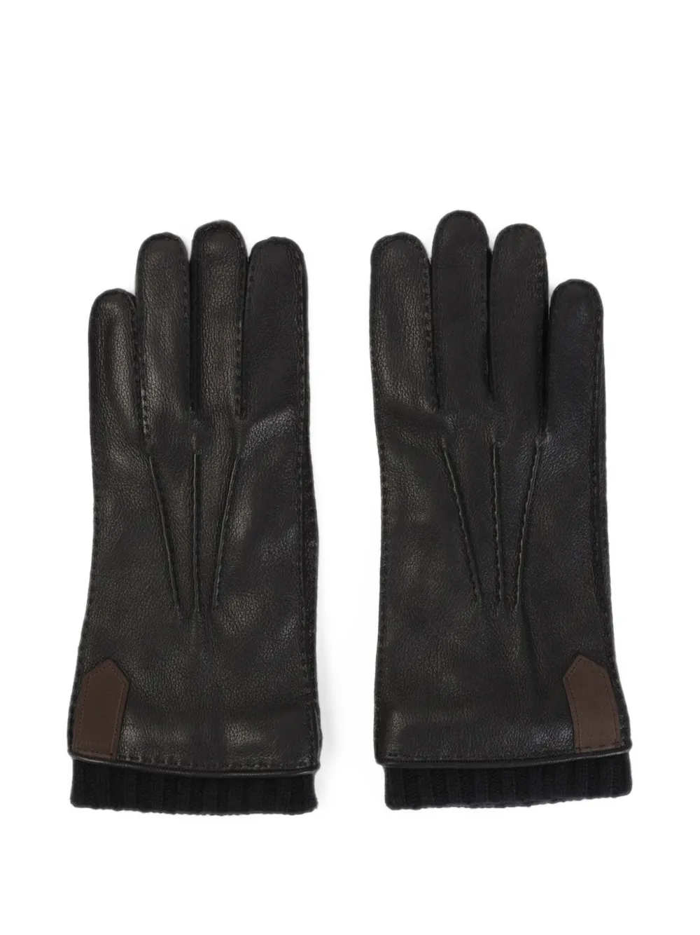Canali ribbed-cuff leather gloves Zwart