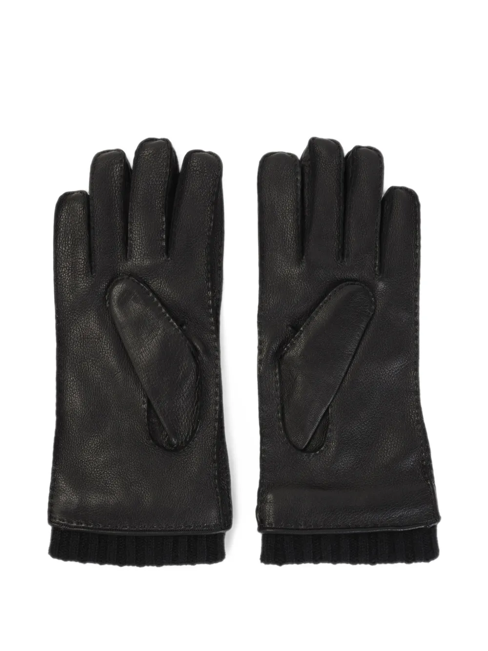 Canali ribbed-cuff leather gloves Zwart