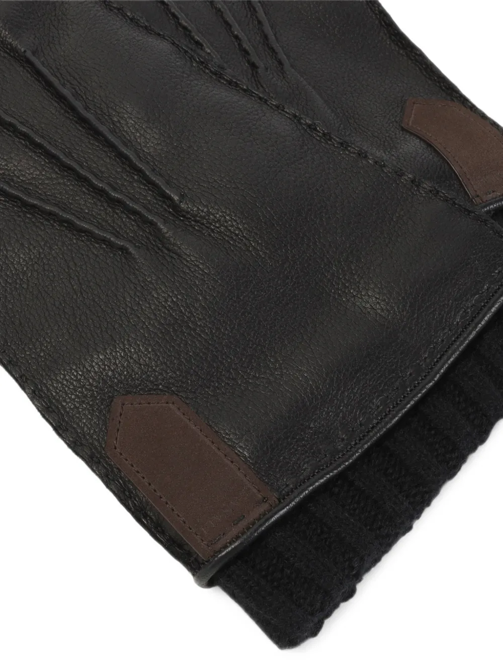 Canali ribbed-cuff leather gloves Zwart